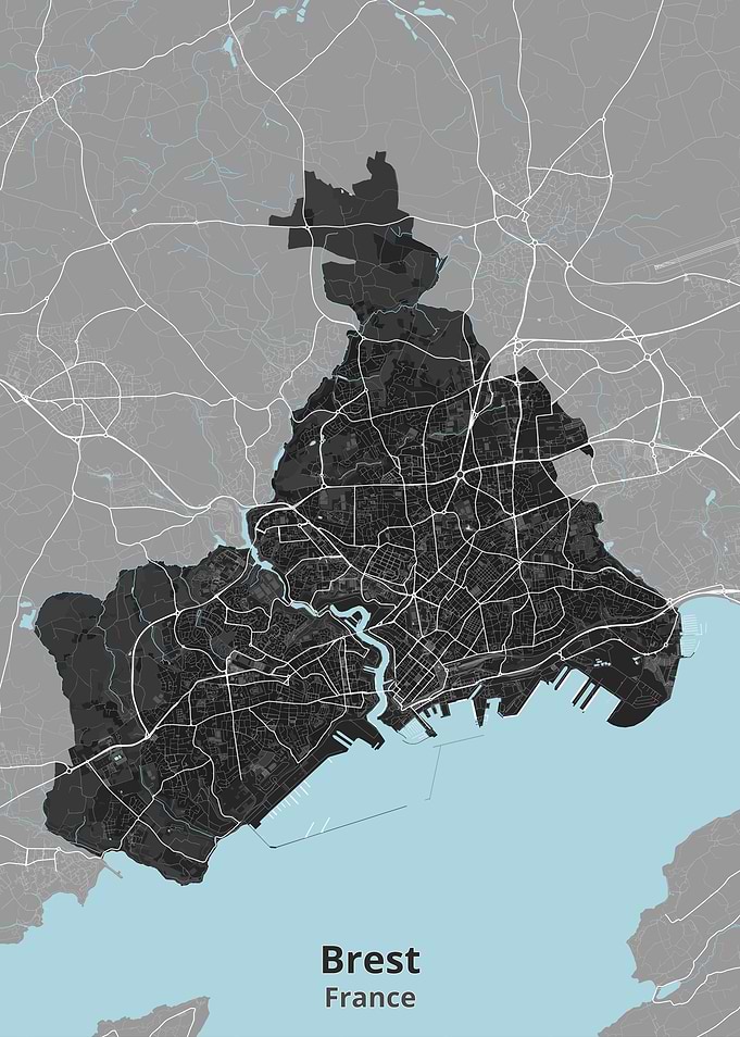 Minimalist Map of Brest, France
