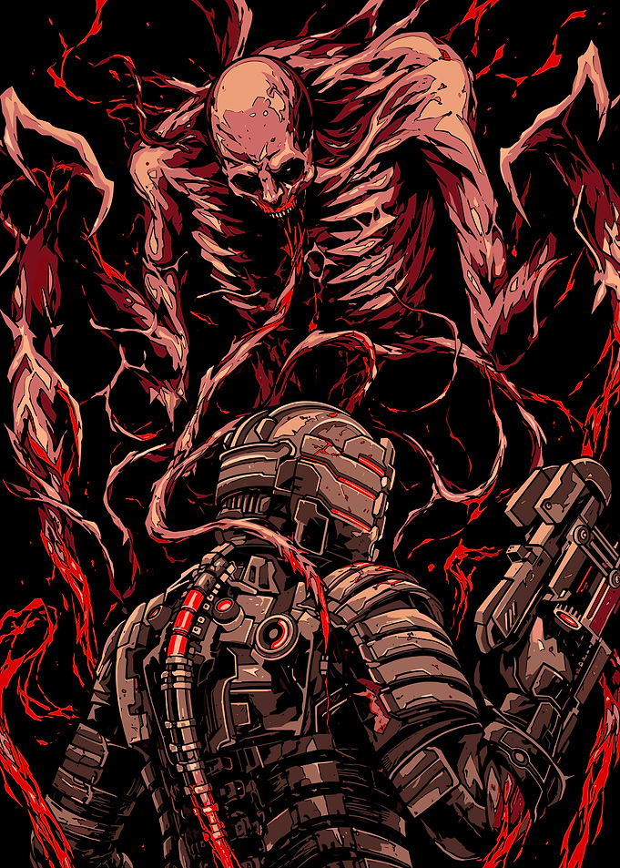 Isaac Clarke Facing a Necromorph