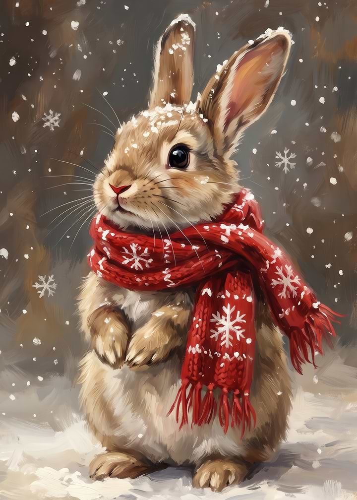 Cute Bunny Wearing Red Winter Scarf