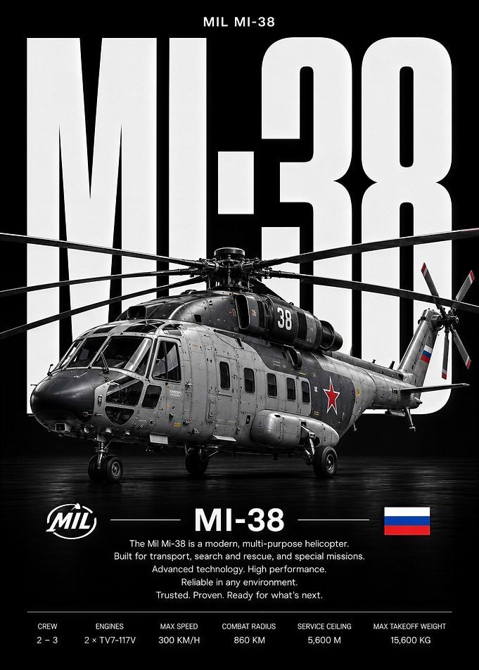 Mil Mi-38 Helicopter Technical Poster
