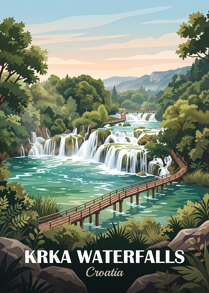 Krka Waterfalls Croatia Travel Poster