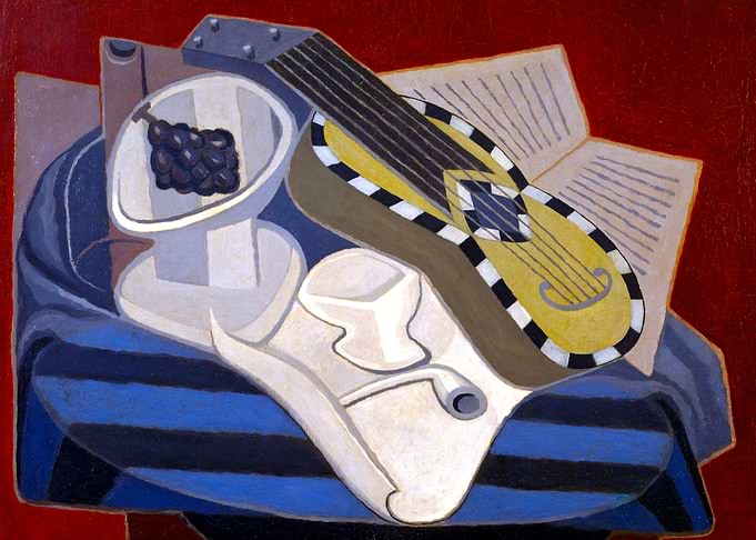 Guitar with Fruit Bowl Cubist Painting by Juan Gris