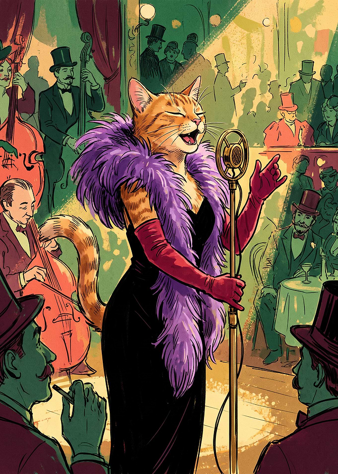 Jazz Cat Singer in Vintage Club