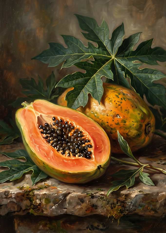 Still Life Oil Painting of Papayas