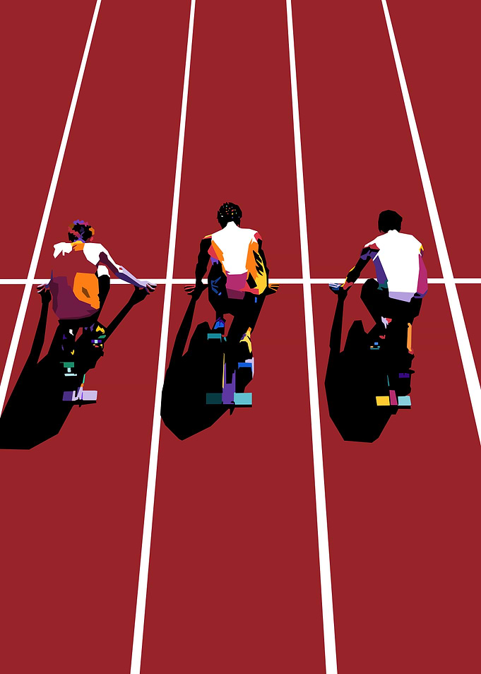 Three Sprinters at Starting Blocks