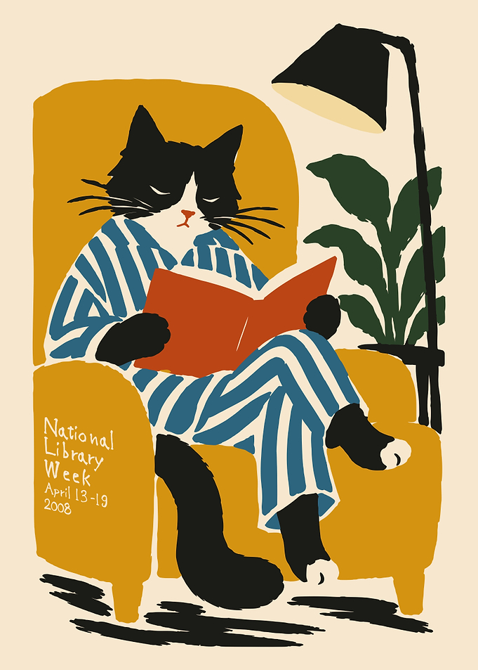 Cat Reading in Armchair Poster