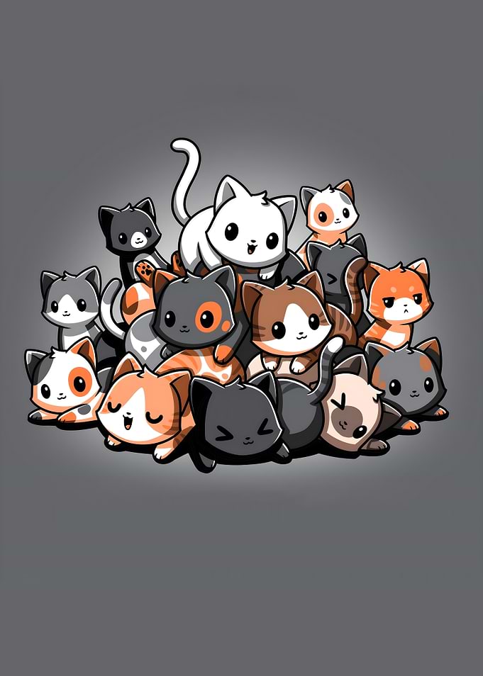 Pile of Cute Cartoon Kittens