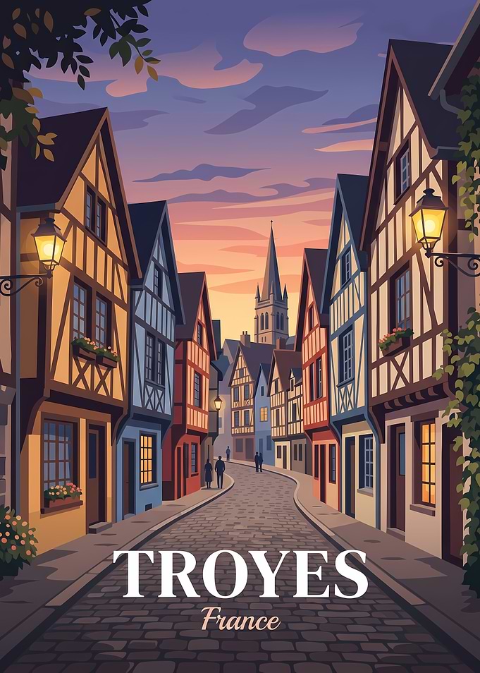 Troyes France Vintage Travel Poster