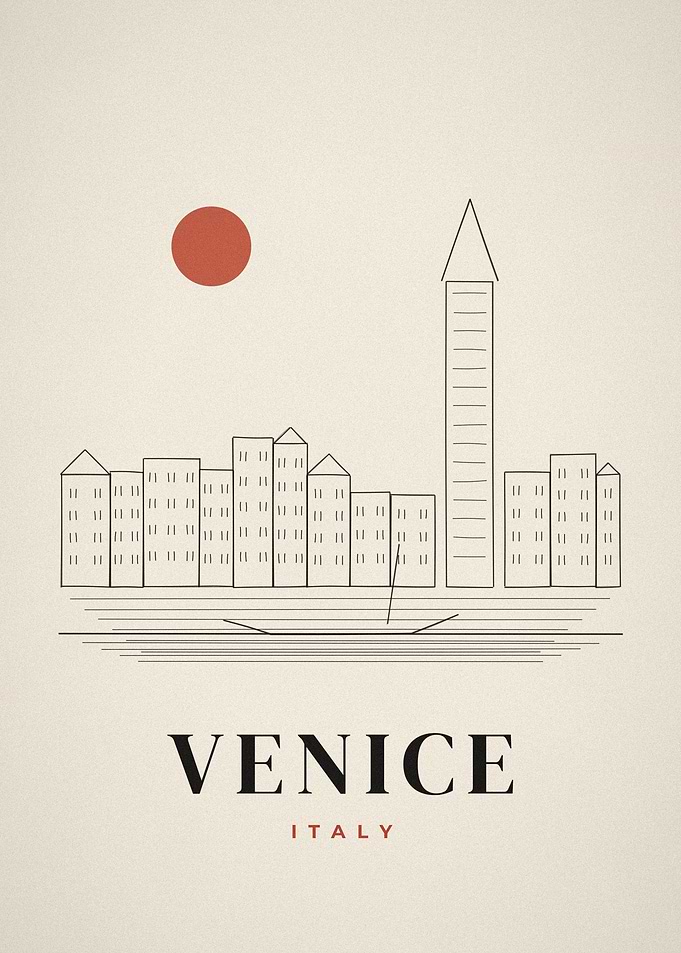 Venice Skyline Ink Sketch Gondola Poster