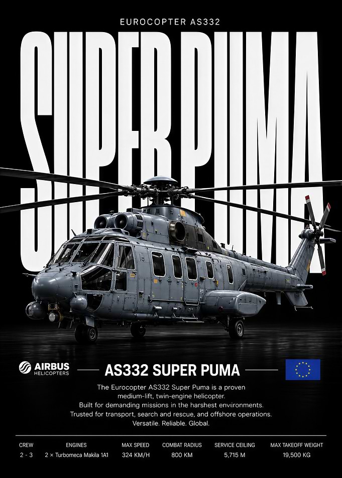 Eurocopter AS332 Super Puma Helicopter Poster