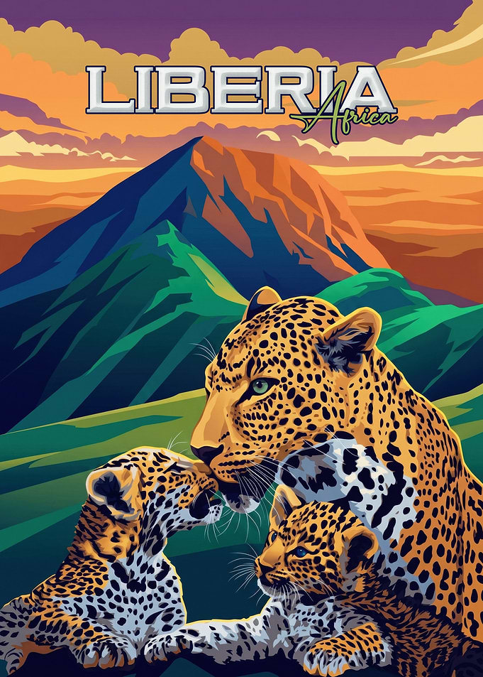 Liberia Africa Leopard Family Poster