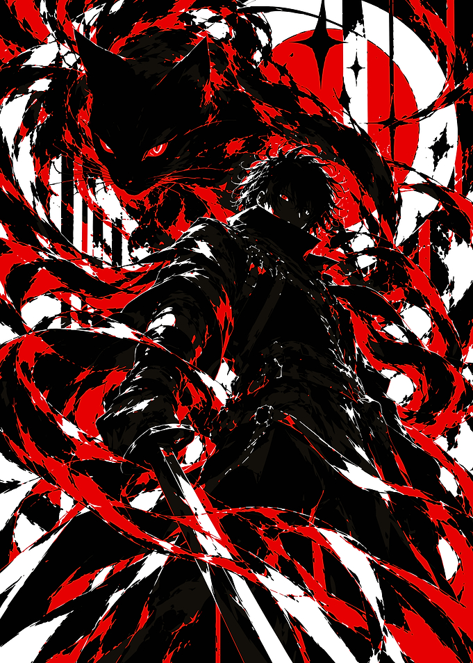 Dark Anime Warrior with Shadow Cat