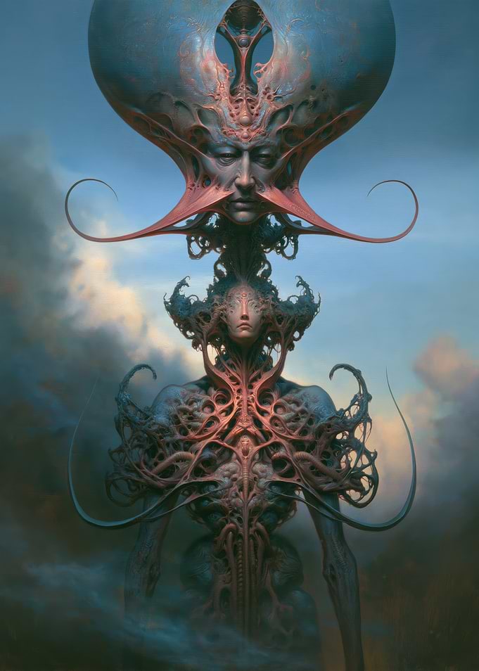 Surreal Biomechanical Entity in Clouds