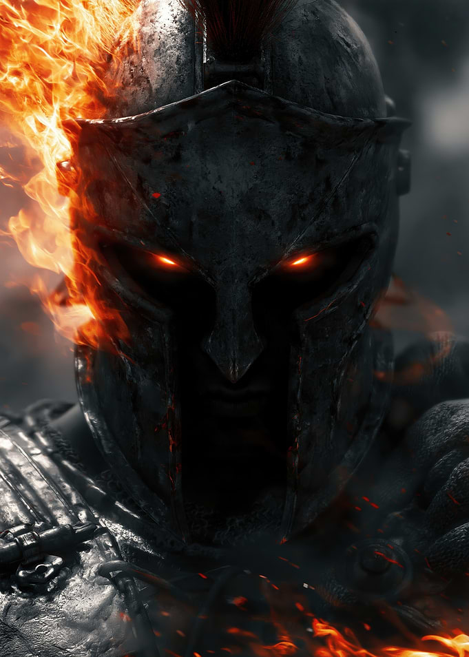 Fiery Spartan Warrior Helmet Portrait