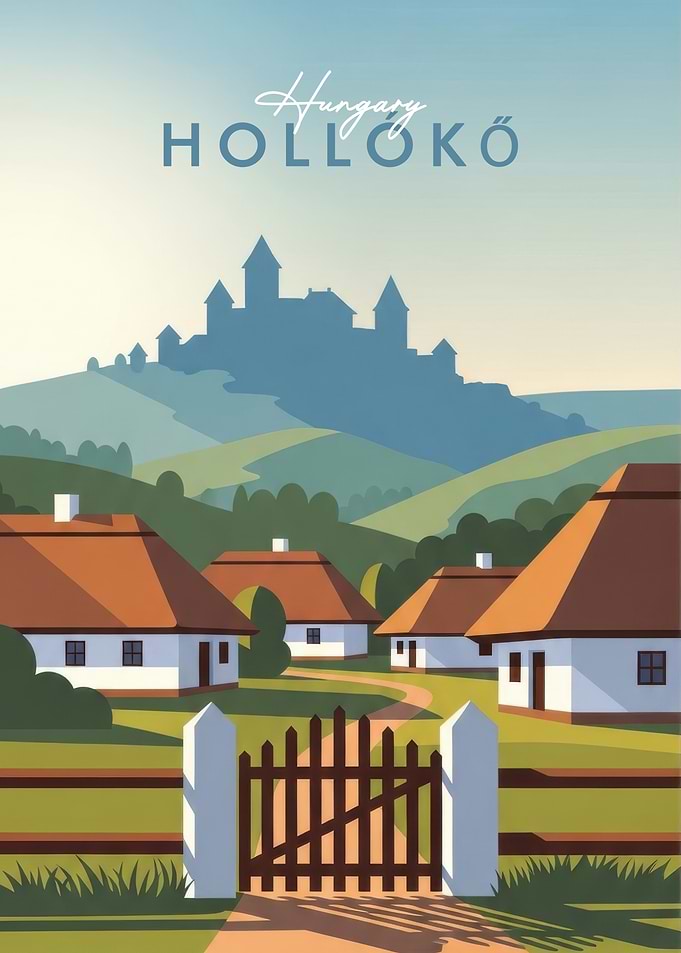Hollókő Hungary Travel Poster