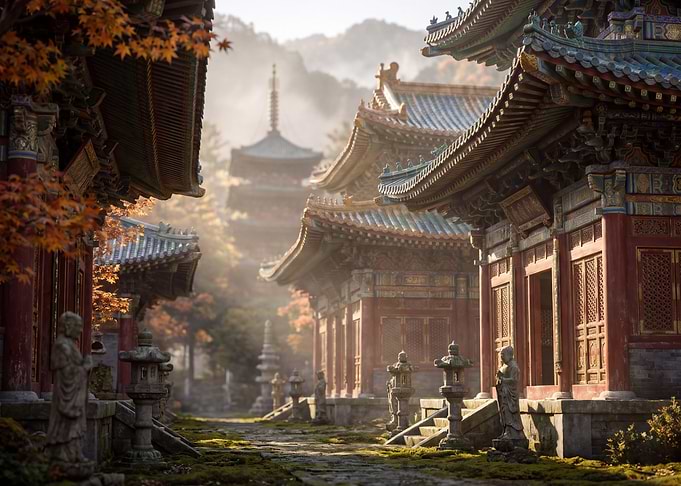 Serene Ancient Asian Temple Complex