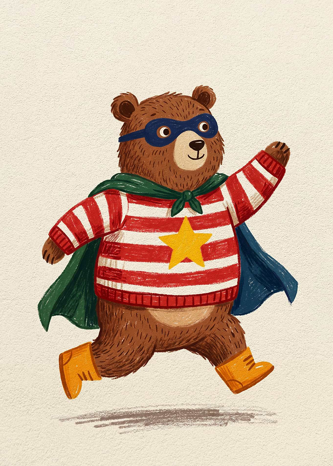 Cute Superhero Bear Illustration