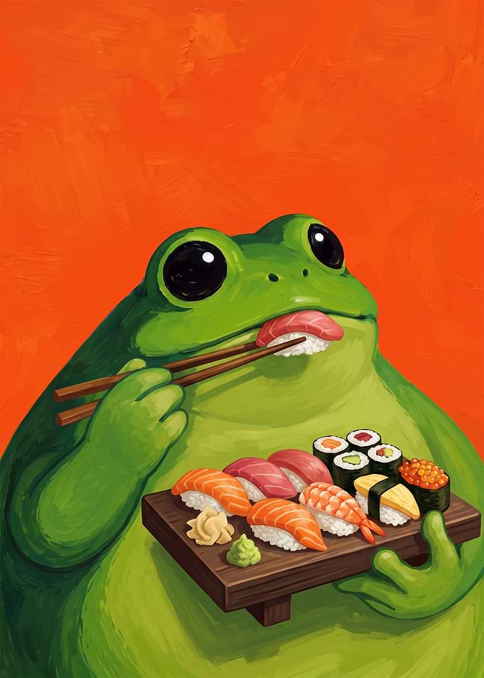 Frog Eating Sushi japan Illustration