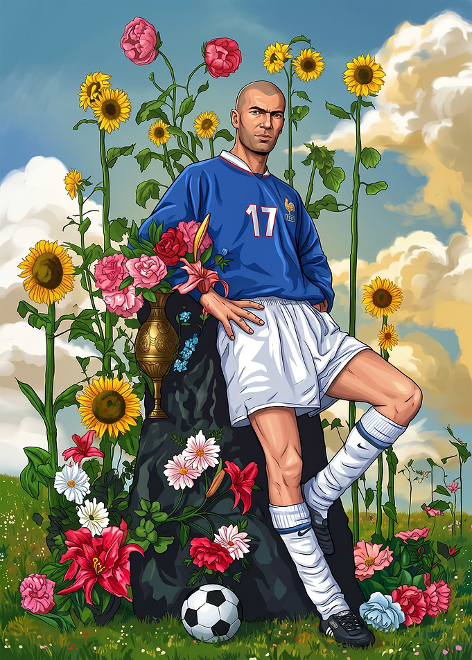 Zinedine Zidane Floral Portrait Illustration
