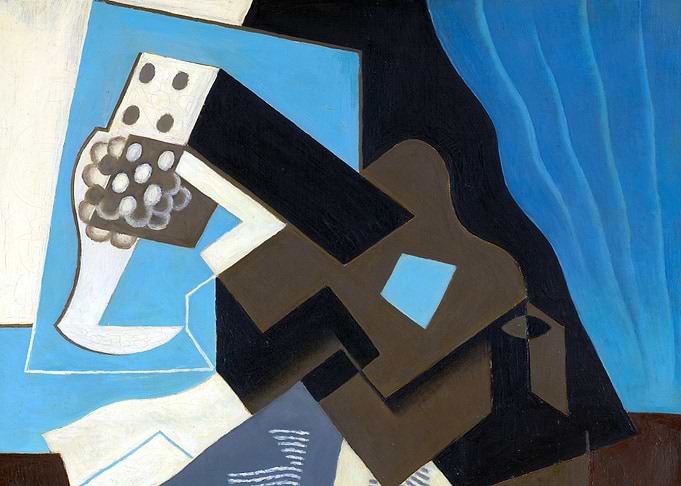 Guitar, Book and Newspaper Cubist Painting by Juan Gris