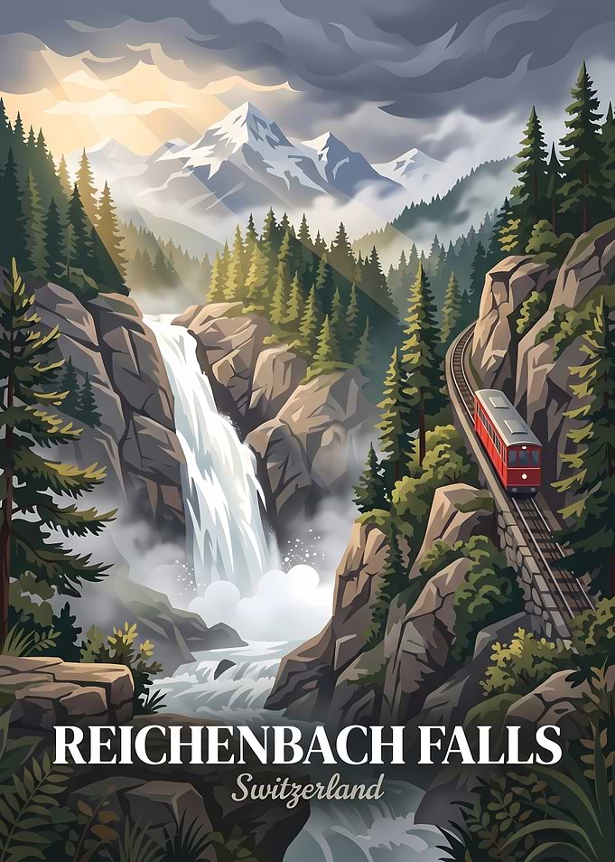 Reichenbach Falls Switzerland Travel Poster