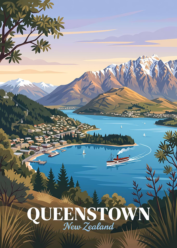 Queenstown New Zealand Travel Poster