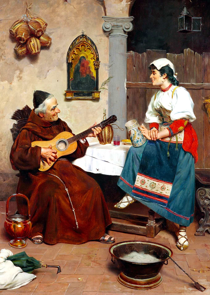 Monk Playing Guitar Painting by Pietro Torrini