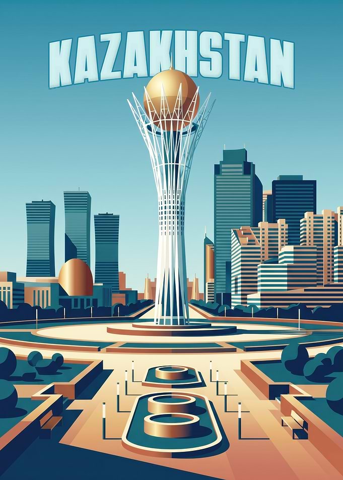 Kazakhstan Bayterek Tower Travel Poster