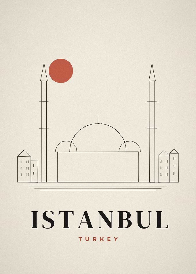 Istanbul Mosque Minarets Ink Sketch Poster