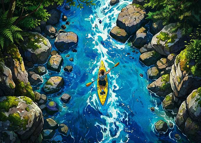 Kayak River Adventure Anime Art