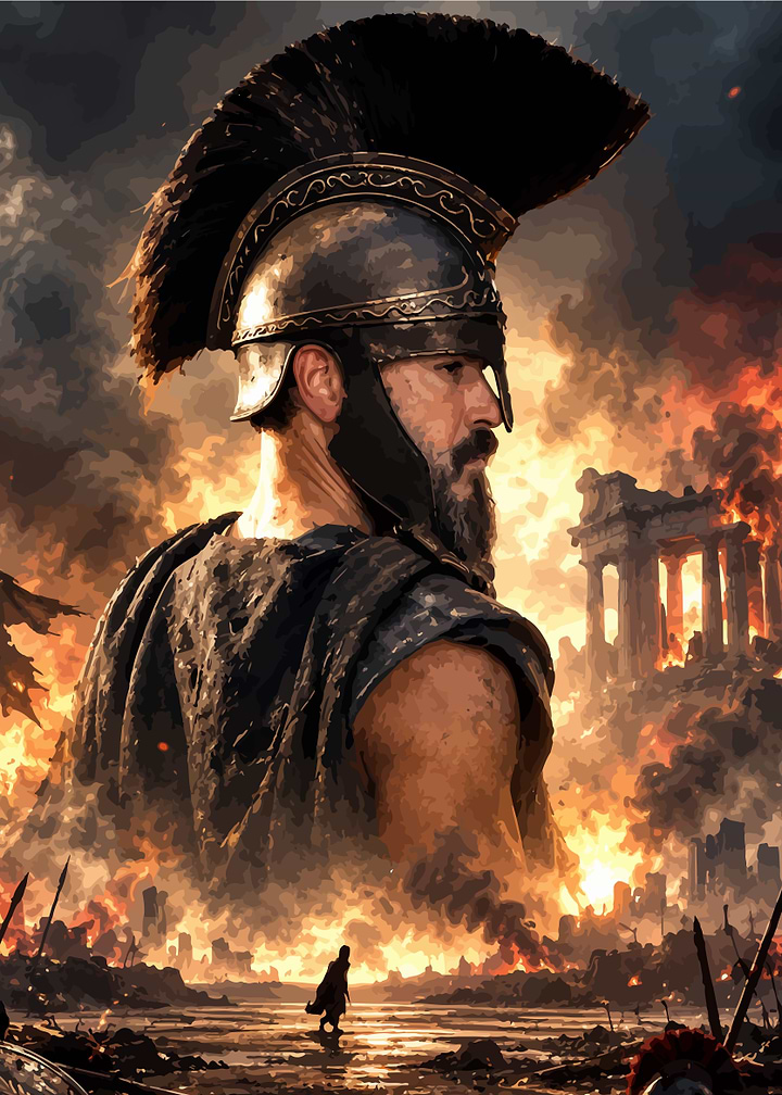 Ancient Spartan Warrior Amidst Ruins