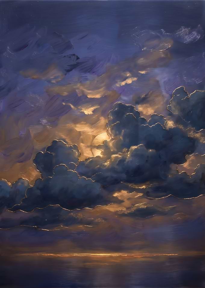 Gold Outlined Storm Clouds at Violet Dusk