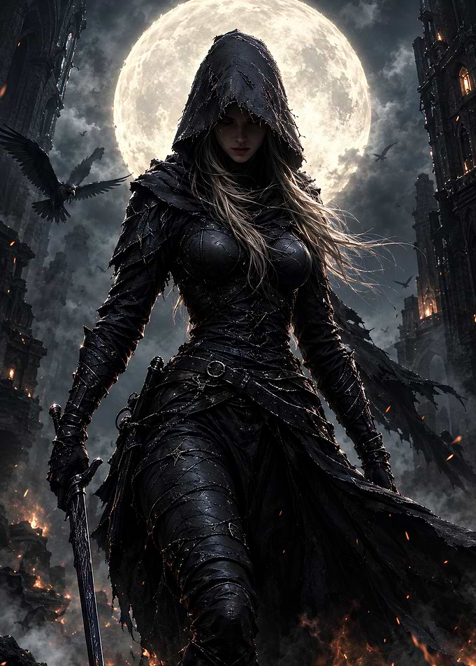 Dark Fantasy Warrior Under Full Moon