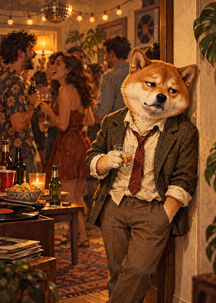 Shiba Inu at a Retro Party