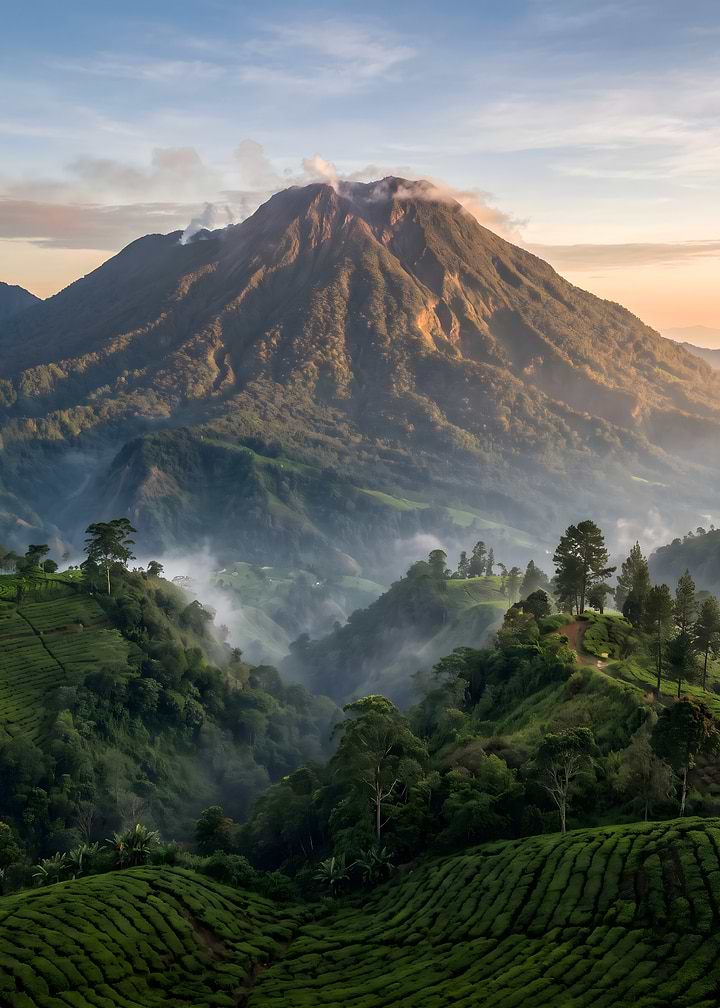 Misty Mountain Tea Plantation Landscape