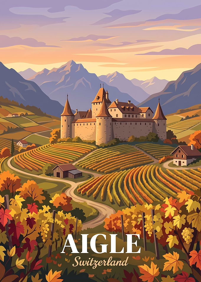 Aigle Switzerland Castle Vineyard Poster
