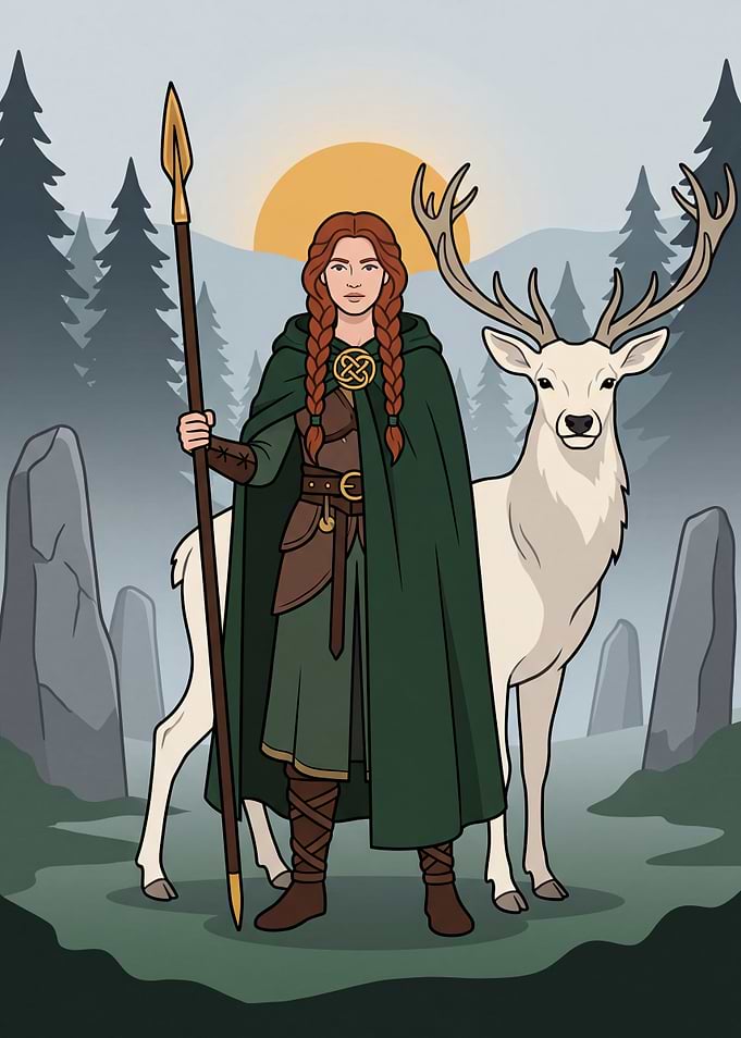 Celtic Warrior Woman with White Stag