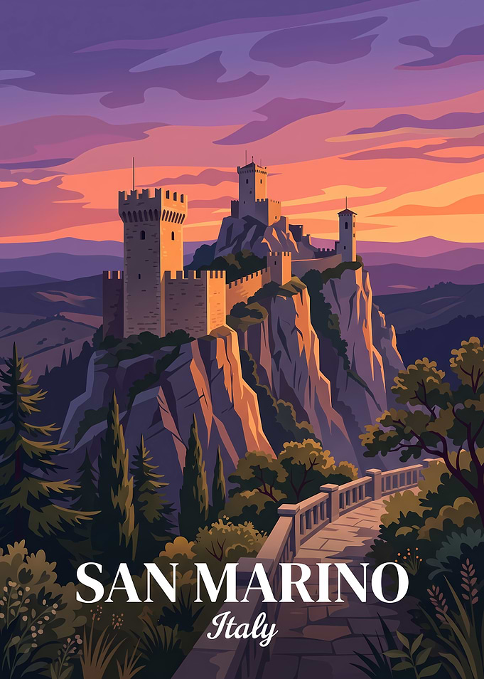 San Marino Castle Travel Poster