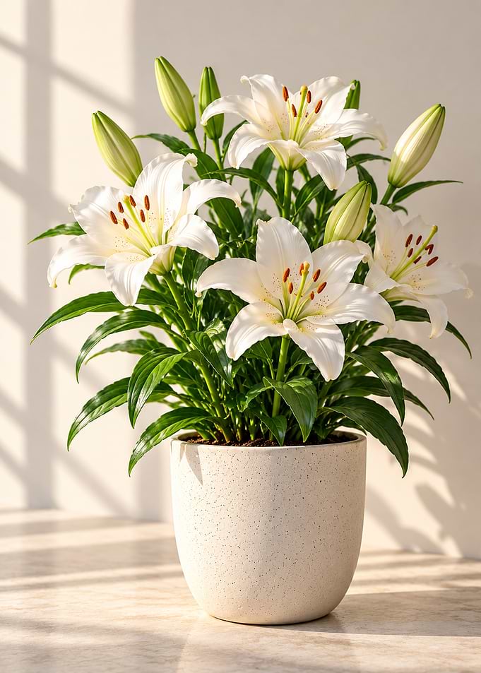 Potted White Lily Plant