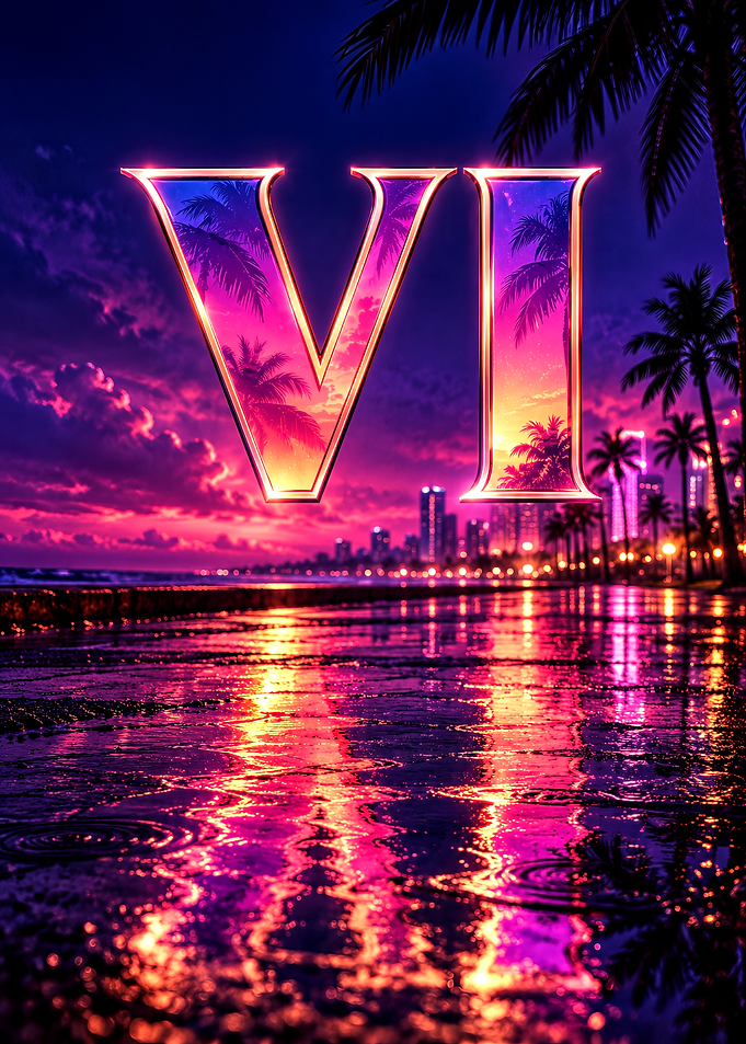 Synthwave Roman Numeral VI Sunset