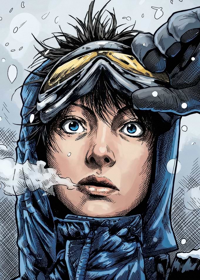 Comic book style winter explorer portrait