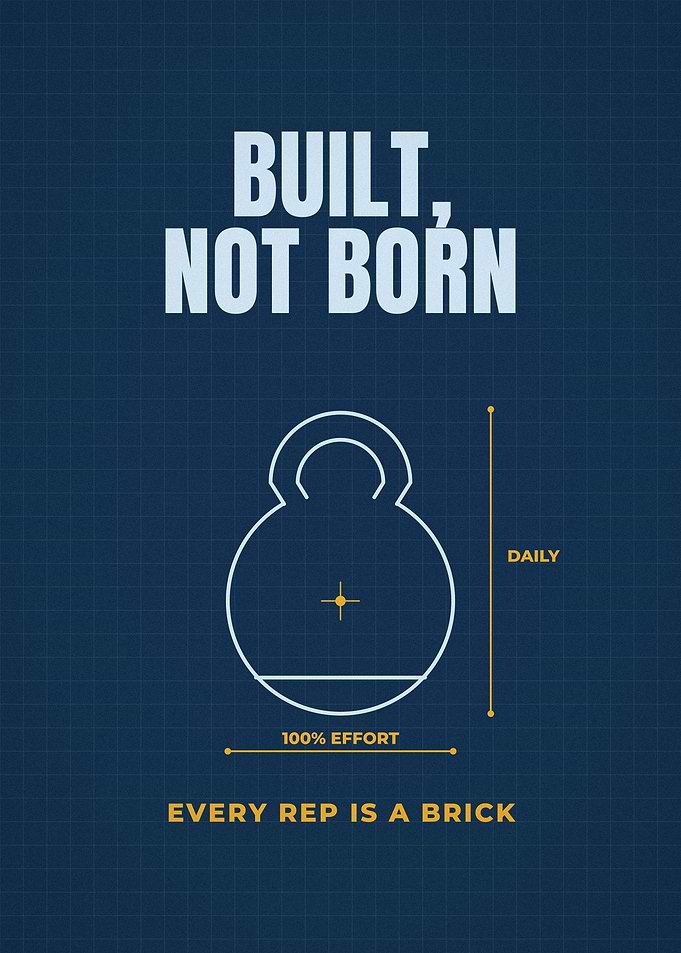 Built Not Born Kettlebell Blueprint Gym Poster