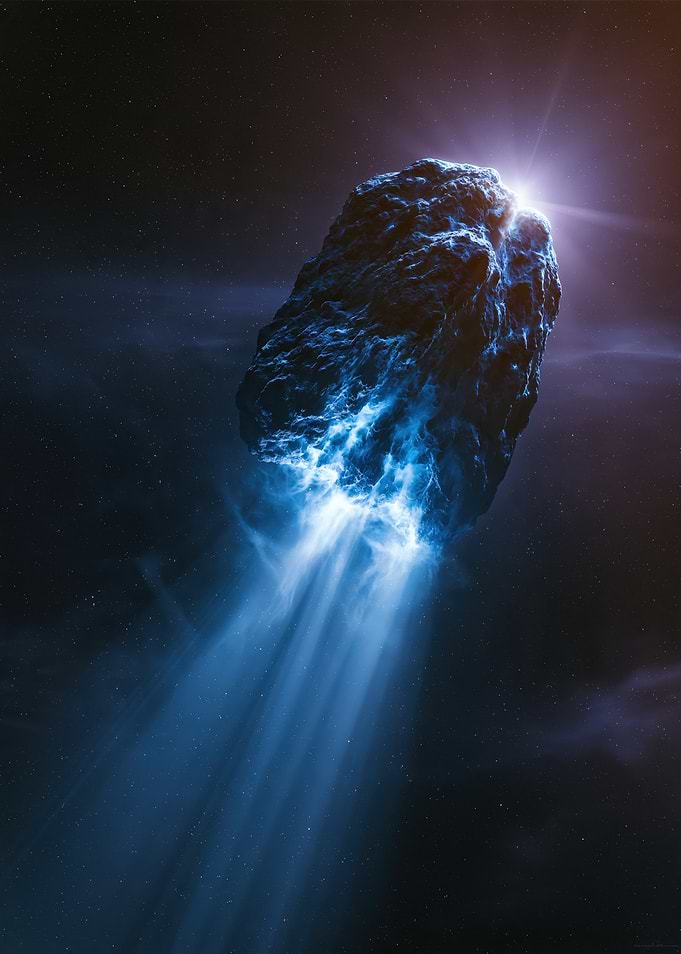 Glowing Asteroid in Deep Space