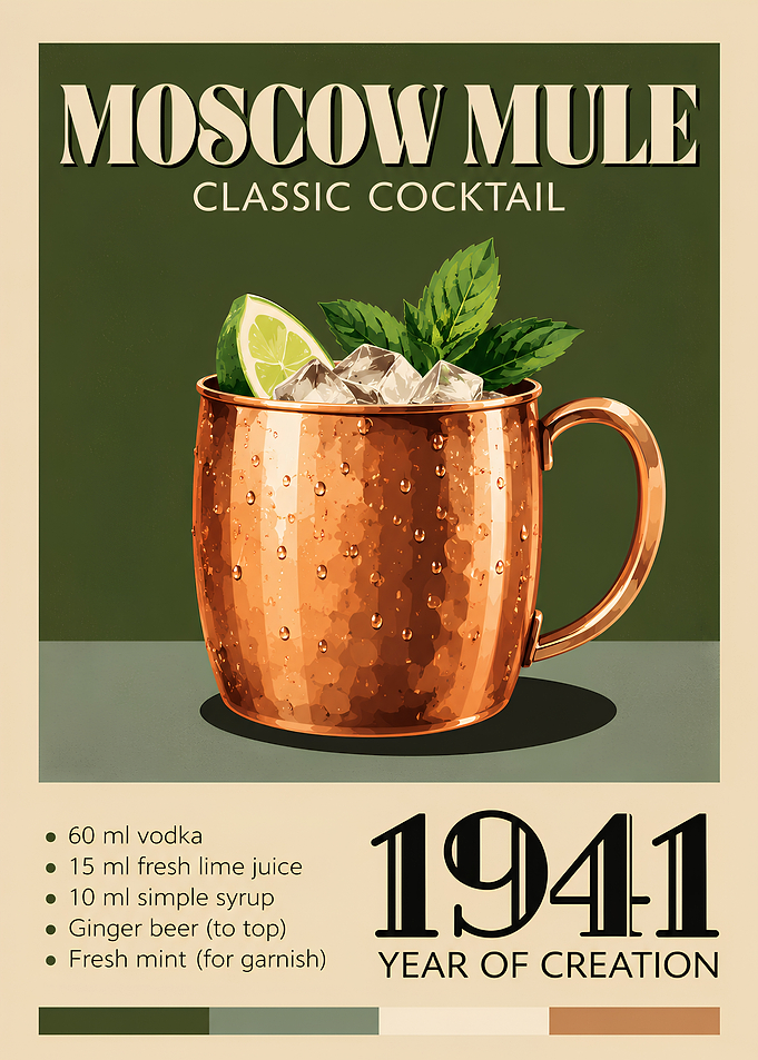 Moscow Mule Vintage Cocktail Poster