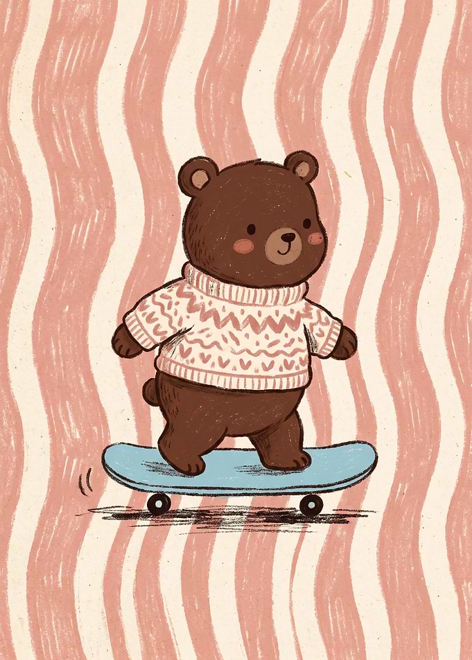 Cute Bear Riding a Skateboard