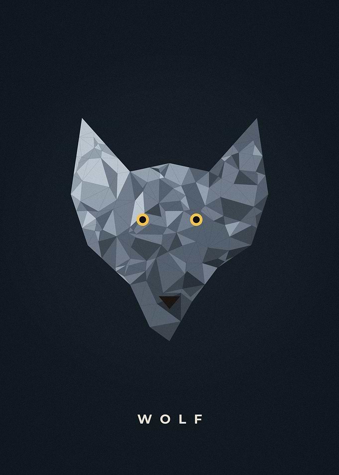 Geometric Grey Wolf Low Poly Animal Portrait