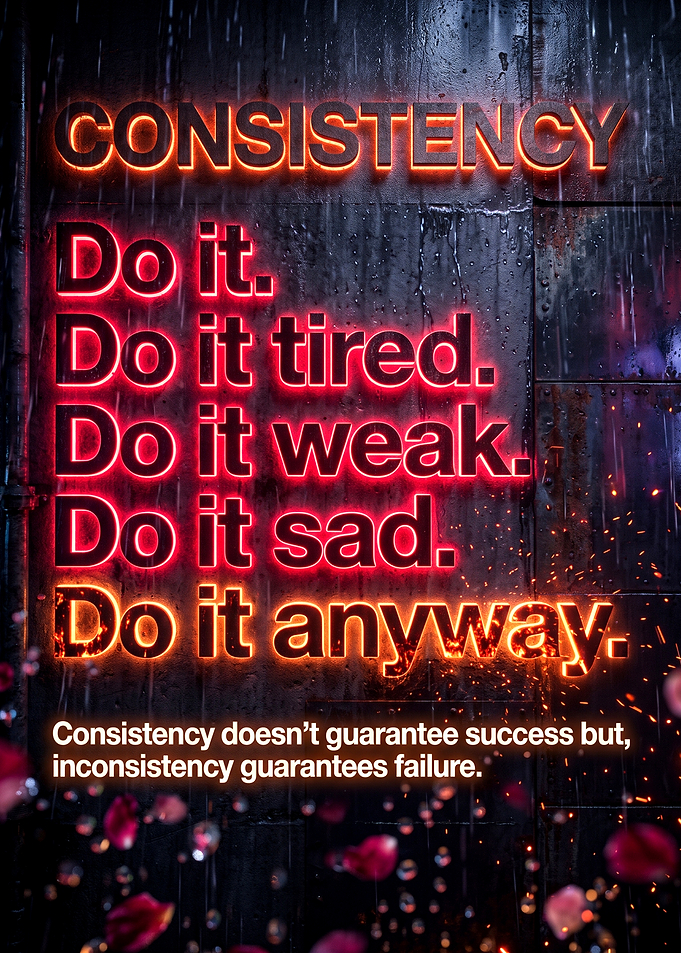 Consistency Motivational Neon Quote Poster