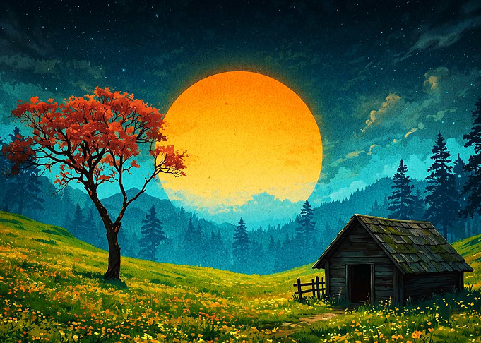 Neon Moon Wilderness Landscape Art