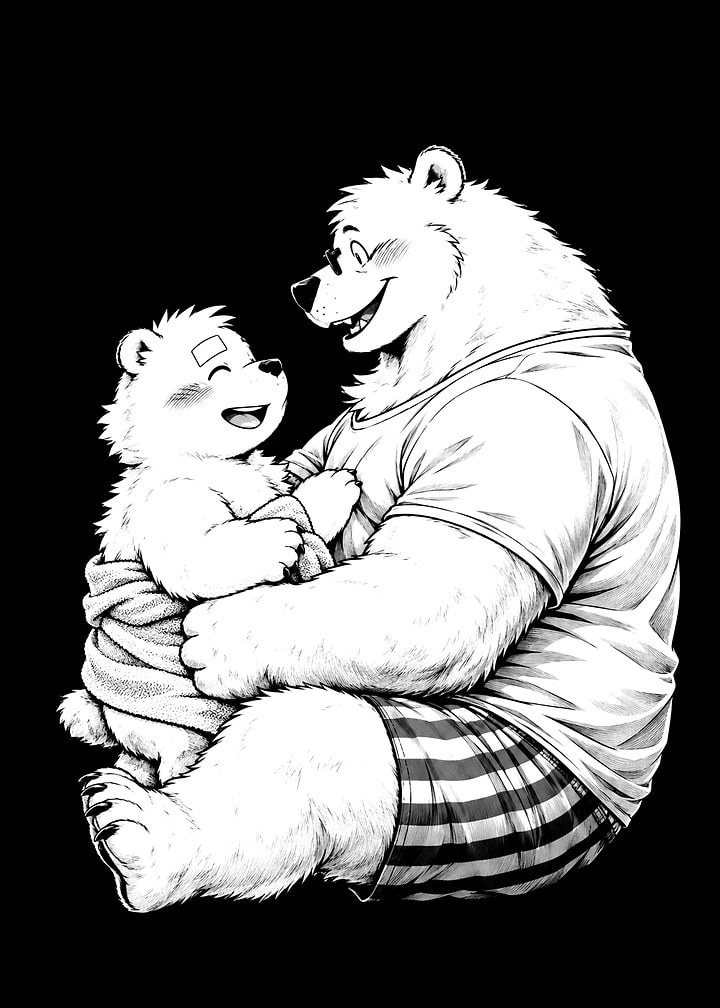 Anthropomorphic Bear Father and Cub