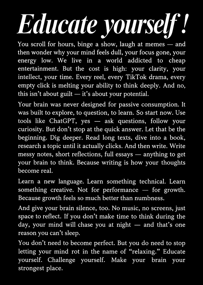 Educate Yourself Motivational Text Poster